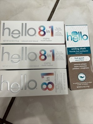 4 Hello 8-in-1 Mighty Multi-Tasker Toothpaste 4oz Exp 12/27 Smiling