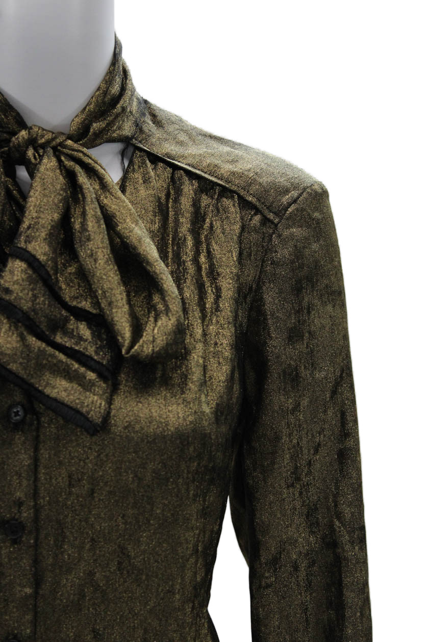 Halston Women Brown Collared Solid Button-Up Blou… - image 2