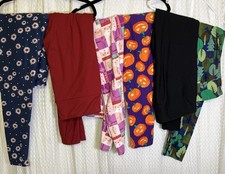 Lot of 6 Pair TC LulaRoe Leggings Solids Trees Pumpkins Floral New Condition