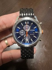 Citizen Eco Drive Watch Stainless Mesh Band Blue Dial 10 Bar Water Resistant