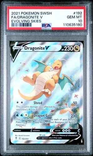 PSA 10 GEM MINT Dragonite V Evolving Skies Full Art Holo 2021 Pokemon 192/203