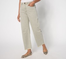 Peace Love World Petite Full Leg Jeans with Fray Hem Grey Sage Wash 4 New