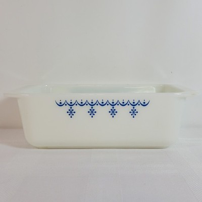 Vintage Pyrex 913 Snowflake Blue Garland Ovenware Bread Meatloaf Dish Casserole