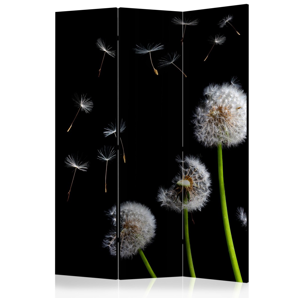 Paravent 3 volets dandelions pour séparer un salon et créer un coin lecture apaisant