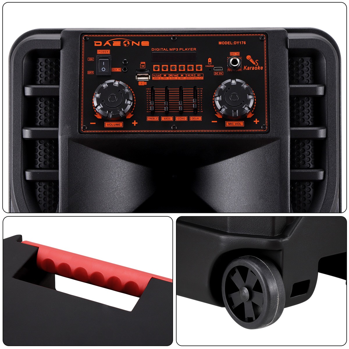 8000W Dual 12" Woofer Portable Bluetooth Party Speaker Heavy Bass Sound Mic FM