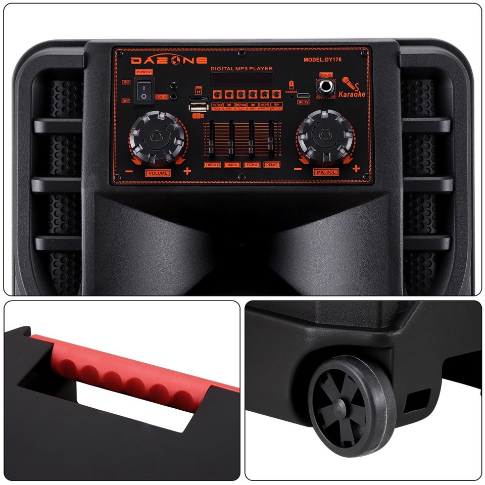 8000W Dual 12" Woofer Portable Bluetooth Party Speaker Heavy Bass Sound ...