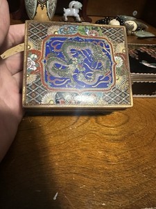 Antique Chinese Vintage Japanes Wired Cloisonné Dragon Box Heavy