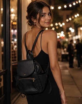 LC Lauren Conrad Black Backpack Women Zipper Accents Lined Gold Hardware