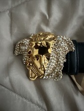 VERSACE LA MEDUSA CRYSTAL LEATHER BELT