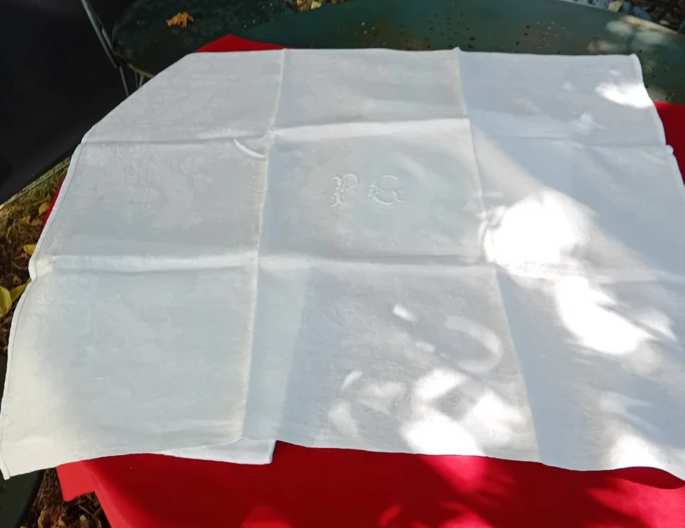 3 anciennes serviettes de table en lin damassé  blanc chiffrées 74 X 63 cm - Photo 4/4