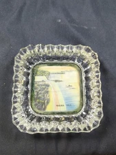 4.5" Vintage Jeanettte Glass Niagara Falls Souvenir Ashtray Ridge Design Felt