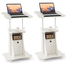 2PCS Mobile Podium Stand Office Laptop Cart w/ Storage Adjustable Height
