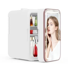 Mini Fridge for Bedroom, 6L/10 Can Skincare Fridge with Dimmable LED Light Mi...
