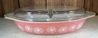 Vintage Pyrex Pink Daisy 1.5 qt Oval Divided Casserole Dish & Lid