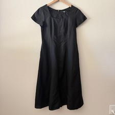 UNIQLO Women Linen Blend Black Square Neck Midi Dress Size XS Minimalist Chic