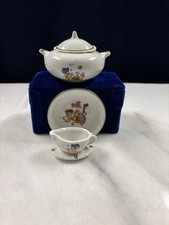 Cartoon Miniature Ceramic Tea Set 3pc Teapot Plate Creamer White Green
