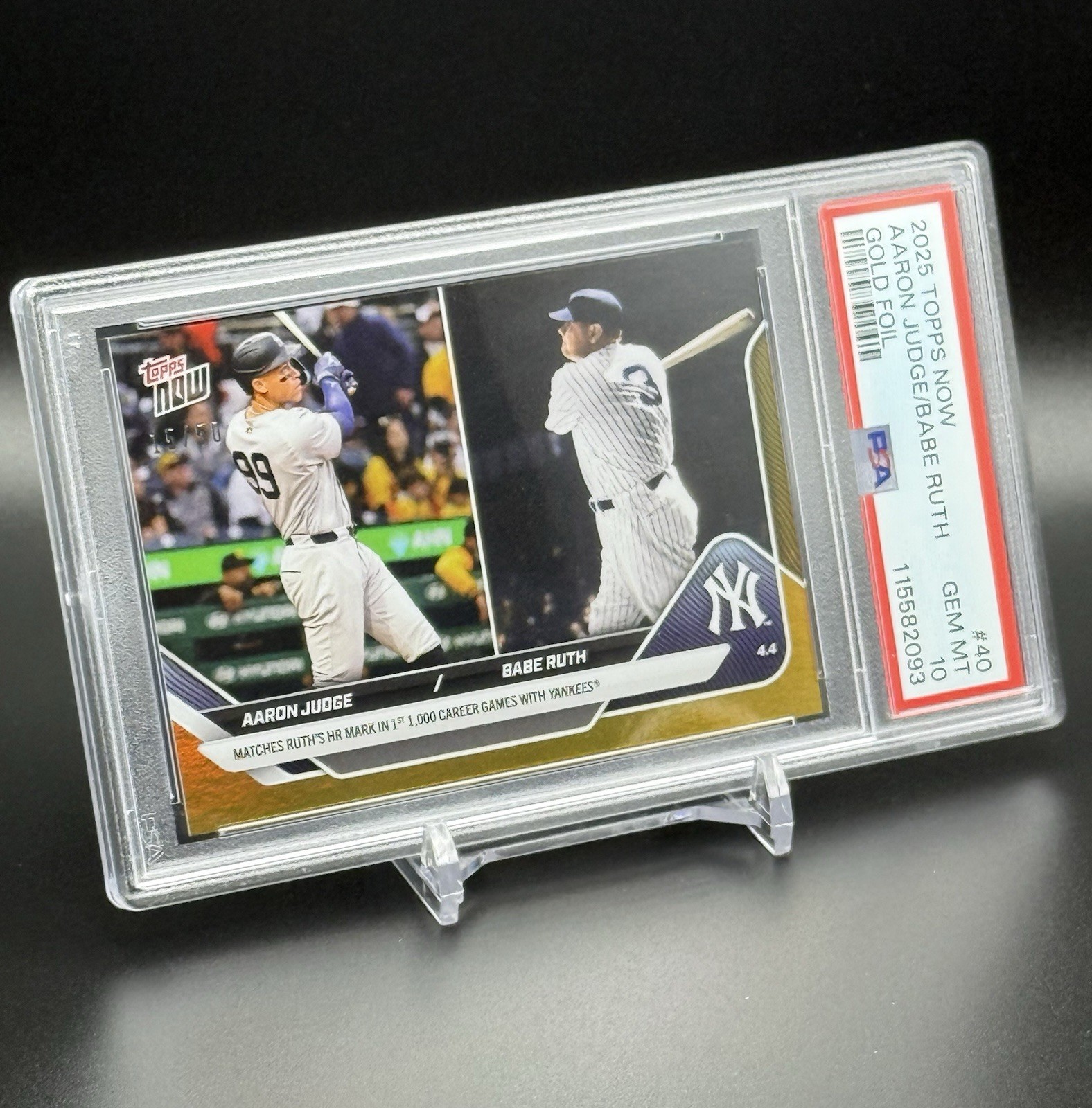 2025 Topps NOW #40 Aaron Judge / Babe Ruth Gold Foil /50 PSA 10 GEM view 4