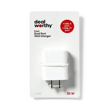 Dual Port 25W USB-A and USB-C Wall Charger - dealworthy White: Quick Charge