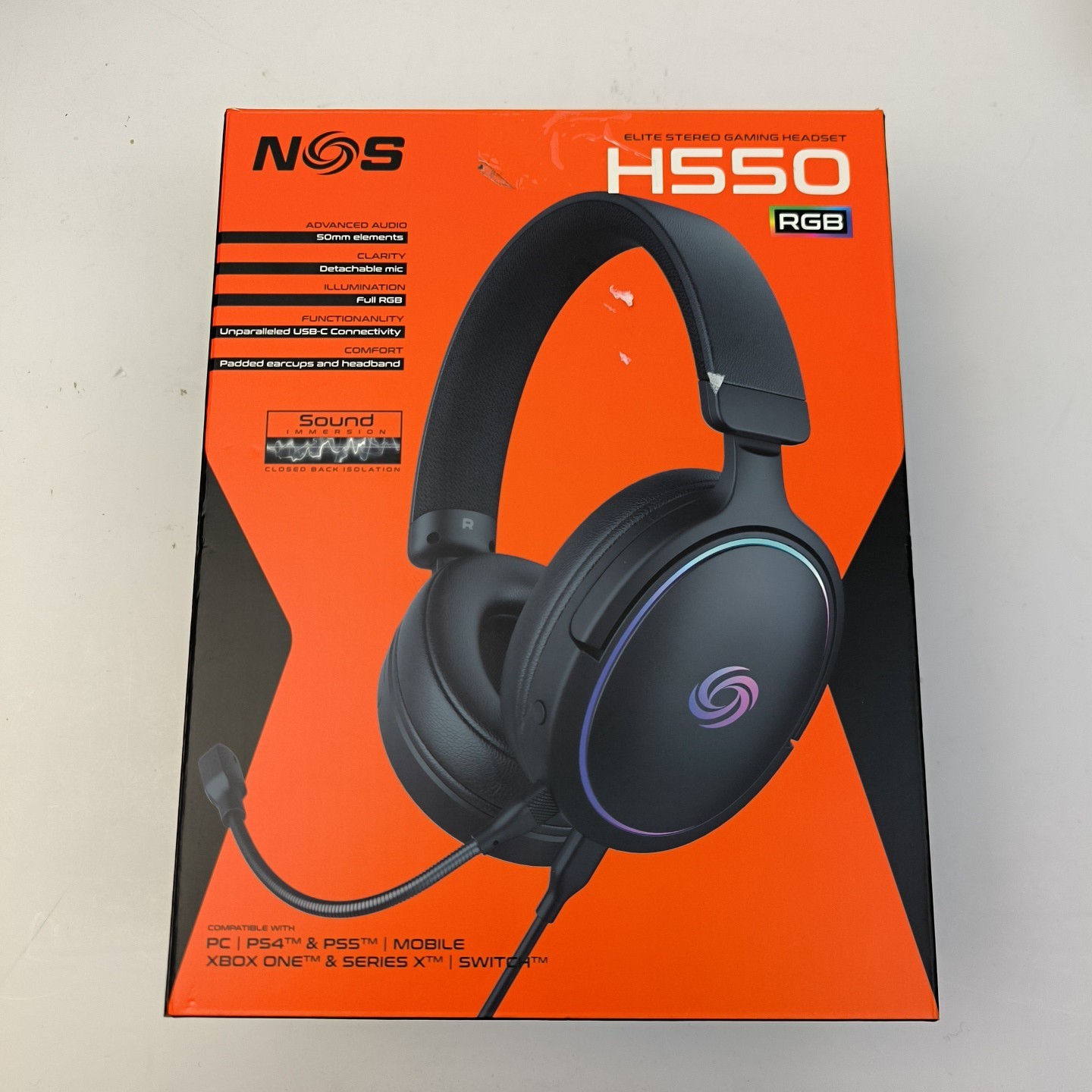 NOS H550 RGB Gaming Headset Black Wired Over Ear For Playstation And Xbox - TT