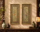 China Silk Embroidery 1950s 2 Framed Panels Magpie Plum Blossom, 10.5x24” — photo 1
