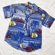 Vintage Gottex Tropical Fish Print Short Sleeve Button Down Shirt M Hawaiian