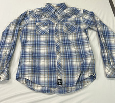 Wrangler Rock 47 Pearl Snap Shirt Mens XL White Blue Gray Embroidered Western