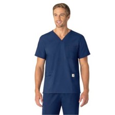 NWT Carhartt C15013 Unisex V-Neck 6-Pocket Scrub Top, Navy Sz S