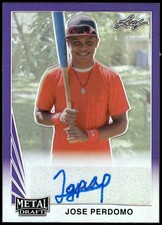 2021 Leaf Metal Draft #LA-JP2 Jose Perdomo 1990 Leaf Autographs Purple #/25