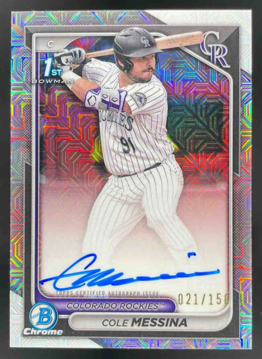 2024 Bowman Draft Chrome HTA Choice Refractor #CPA-CME Cole Messina RC Auto /150