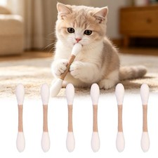 6 Pk Cotton Swabs Cat Toys with Catnip - Interactive Kitty 5.5 inches, white