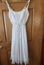 Vtg Vanity Fair 50s/60s Tricot Nylon Chiffon Lace Gown Size 36 Bust Blue Tie