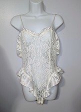 Vintage 80's Victoria  s Secret Gold Label White Lace Teddy Bodysuit Large