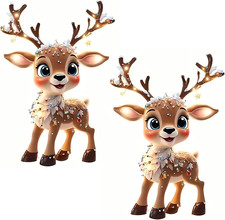 2 PCS Cute Elk Acrylic Christmas Hanging Ornaments - Transparent Flat Pendant wi