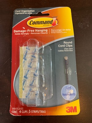 ROUND CORD CLIPS 4 clips/5 clear command strips 3M cord organization 17017CLR-ES