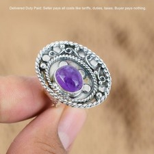 Sterling Silver Natural African Amethyst Handmade Multi Stone Wife Ring Jewelry