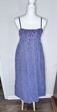 A New Day Target Dress SZ S Bohemian Maxi Navy Striped Adjustable Straps Pockets