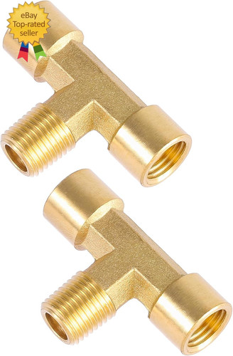 2 Pack 1/4" NPT Brass Tee Pipe Fitting,T Shape Connectors,1/4" NPT Female X 1/4"