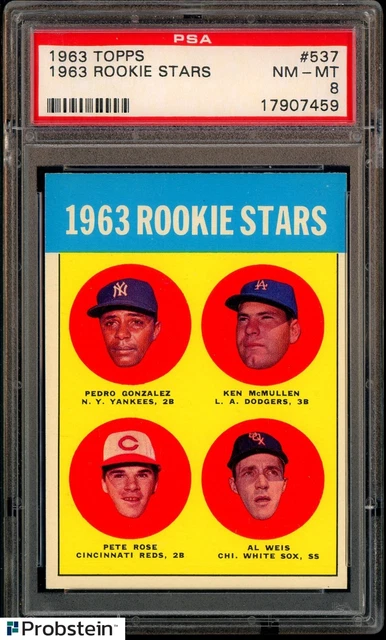 1963 Topps #537 1963 Rookie Stars mit Pete Rose RC Rookie PSA 8 " RAZOR SHARP "