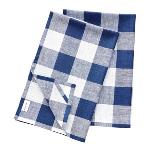 Linen Kitchen Towels Set of 2 – Blue and White 17 x 26 Inch – 100% Pure Linen