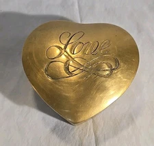 Brass Heart Shape Box Trinket Jewelery Holder  Love Inscribed 