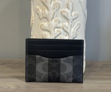 NWT COACH Slim Id Card Case Wallet Signature Canvas Stripes Black Grey CEB97
