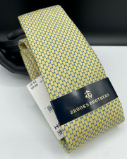 Brooks Brothers Men's Silk Blend Tie  Yellow  Grid  NEW MSRP: 98.00
