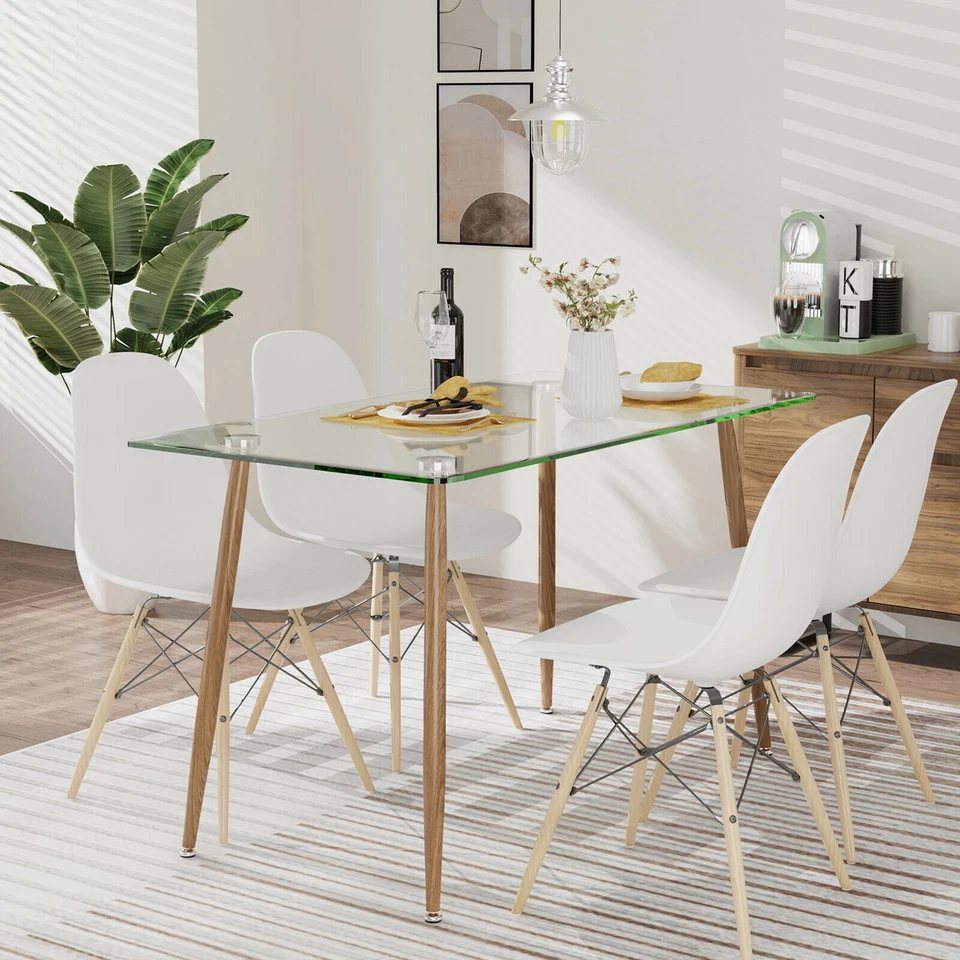 Modern Glass Dining Table Rectangular Dining Room Table W/Metal Legs For Kitchen - Image 3 of 4