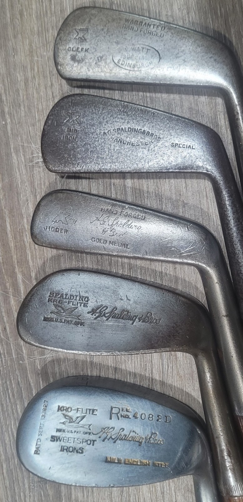 5 Antique Vintage Spalding Made Hickory Wood Shaft Golf Clubs 5 Lofts