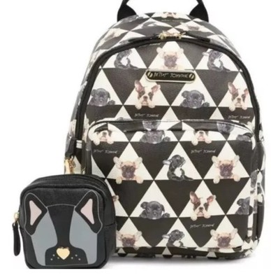 New Betsey Johnson Frenchie French Bulldog Dogs Backpack Set removable  pouch