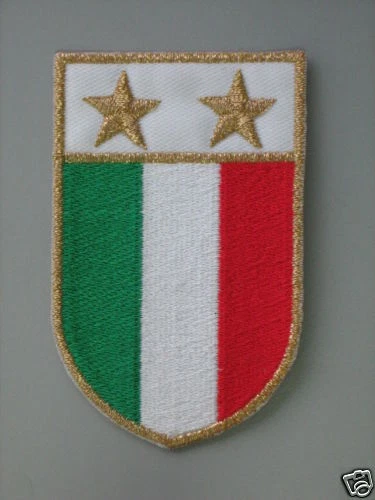 PATCH SCUDETTO ITALIA CON 2 STELLE RICAMATO ORO TERMOADESIVO CM 6X9