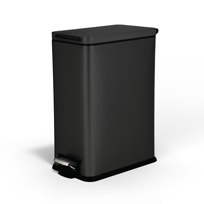 8 Gallon Slim Kitchen Trash Can with Slow Close Lid, Stainless Steel, Black