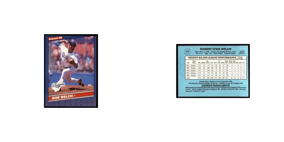 1986 Donruss Bob Welch Dodgers #459 - Image 3 of 3