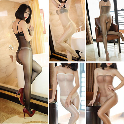 Ultra Sheer Tights Tube Bodystocking Shiny Glossy Crotchless Pantyhose Lingerie