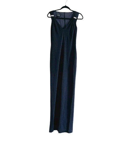 ESCADA Black Metallic Evening Gown Sleeveless Gathered Shoulder Size US 6 EU 38 - Picture 11 of 11